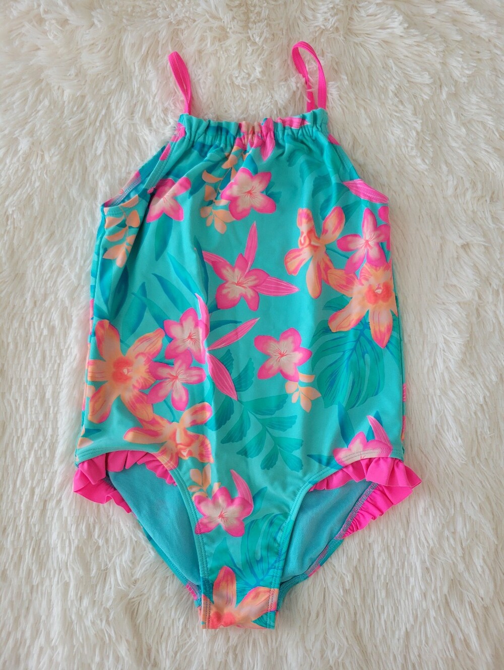 Gymboree Tropical One-piece Swimsuit Blue Pink Ruffle Gymbore Girls Size 12